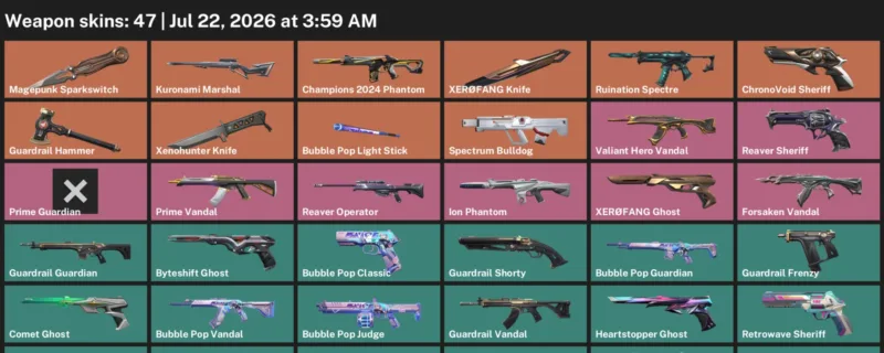 Valorant Accounts listing: LVL 128 · Xenohunter Knife & XERØFANG Knife · 47 Skins - Gold 1, 47 skins