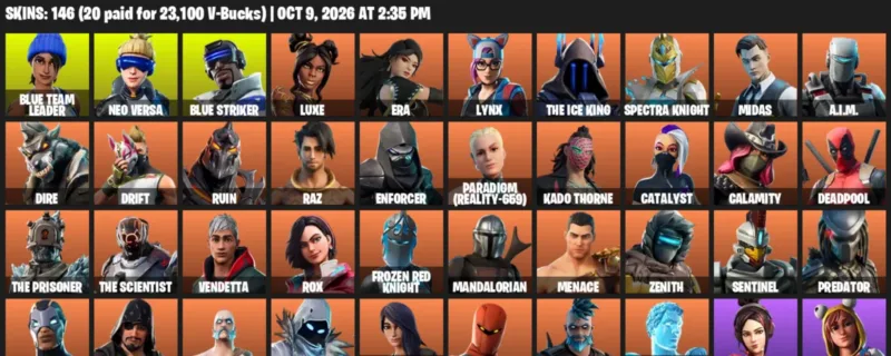 Fortnite account inventory for Blue Team Leader - Neo Versa - 120 Outfits