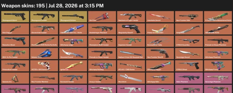 Valorant Accounts listing: LVL 574 · 5 Years // Beta Remastered Knife & Champions 2025 Butterfly Knife · 195 Skins.