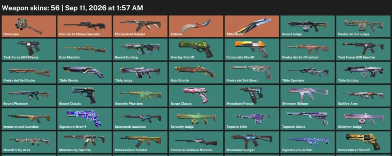 Valorant account inventory for LVL 117 · ChronoVoid Vandal & Tilde Knife