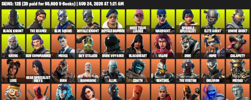 Fortnite account inventory for LVL 2066 - Black Knight - The Reaper - 128 Outfits