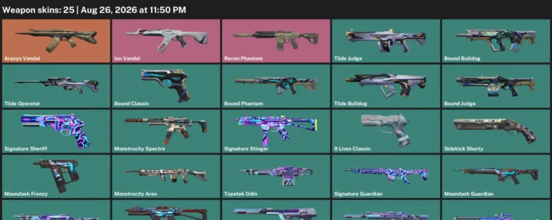 Valorant account inventory for LVL 84 · Araxys Vandal & Ion Vandal