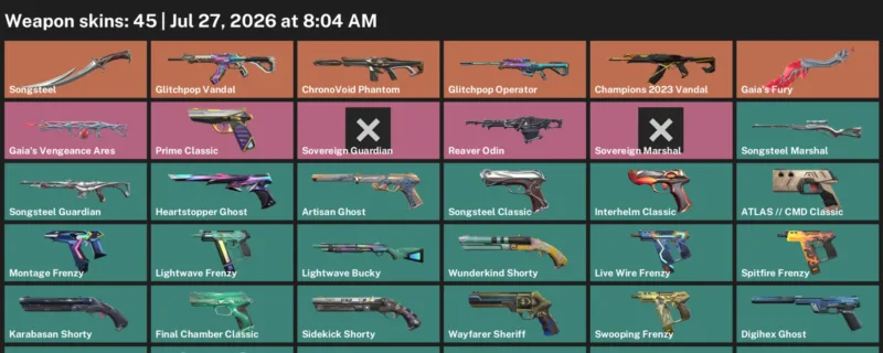 Valorant Accounts listing: LVL 301 · Aero Frenzy & Artisan Ghost · 45 Skins - Silver 1, 45 skins