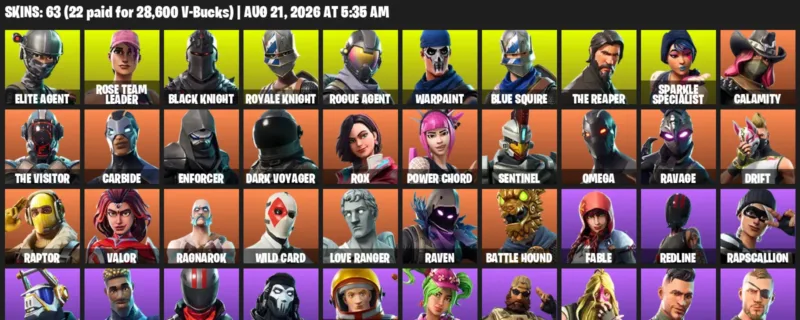 Fortnite account inventory for LVL 431 - Elite Agent - Rose Team Leader - 63 Outfits
