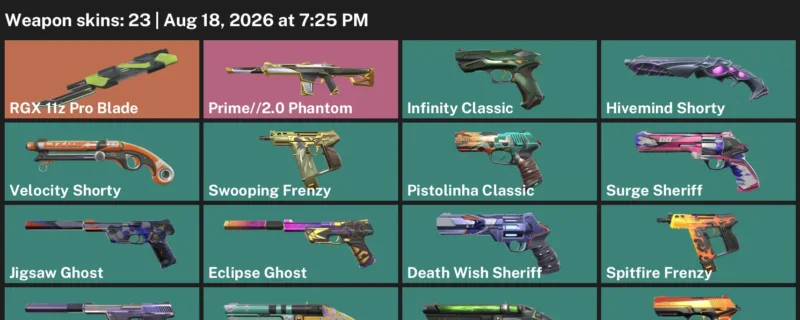 Valorant account inventory for LVL 212 · RGX 11z Pro Blade & Game Over Sheriff