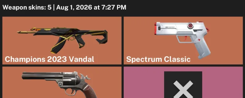 Valorant account inventory for LVL 78 · 5 Skins Champions 2023 Vandal & Transition Shorty