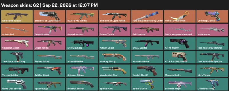 Valorant account inventory for LVL 210 · 2.0 Karambit & 62 Skins Prime