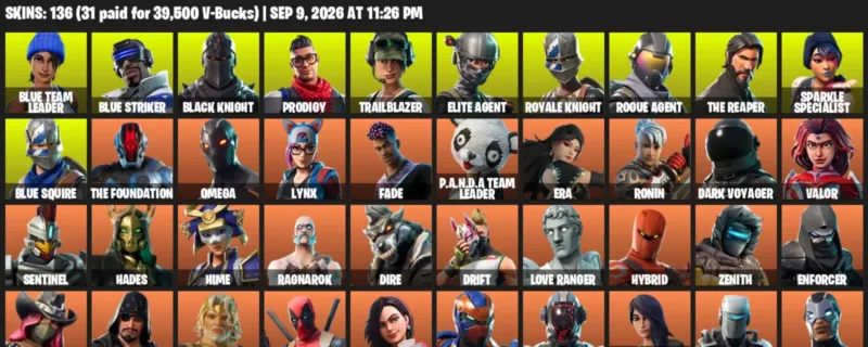Fortnite account inventory for LVL 2416 - Blue Team Leader - Blue Striker - 136 Outfits