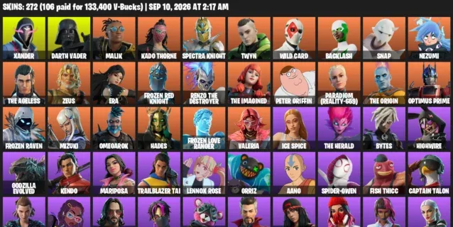 Fortnite account inventory for LVL 5080 - Xander - Darth Vader - 272 Outfits