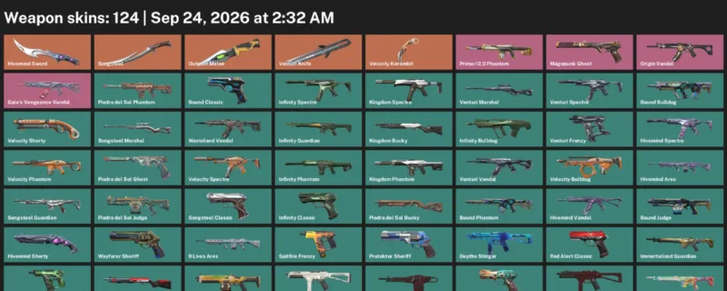 Valorant account inventory for LVL 268 · Velocity Karambit & Venturi Knife
