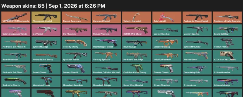 Valorant account inventory for LVL 250 · Velocity Karambit & 9 Lives Phantom