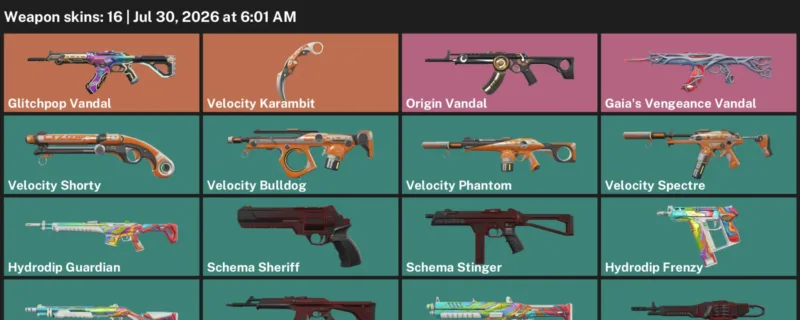 Valorant account inventory for LVL 59 · Glitchpop Vandal & Origin Vandal
