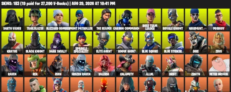 Fortnite account inventory for LVL 2137 - Darth Vader - Trailblazer - 183 Outfits