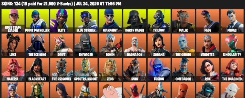 Fortnite Accounts listing: LVL 2481 - Rose Team Leader - Point Patroller - 134 Outfits - 134 outfits