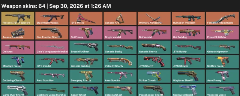 Valorant account inventory for LVL 346 · Forsaken Ritual Blade & Sys Vandal