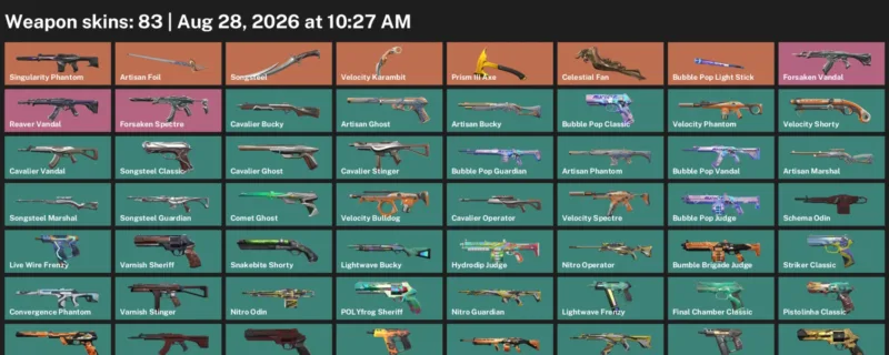 Valorant account inventory for LVL 210 · Celestial Fan & Velocity Karambit & 83 Skins Celestial Fan