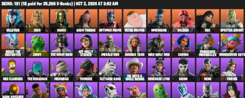 Fortnite account inventory for Valkyrie - Zeus - 120 Outfits