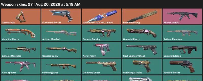 Valorant account inventory for LVL 84 · Valorant GO! Vol. 1 Knife & Aero Phantom