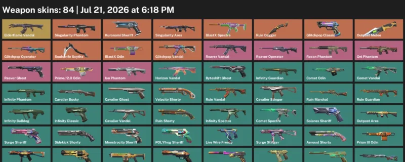 Valorant Accounts listing: LVL 310 · Outpost Melee & Ruin Dagger · 84 Skins - Gold 1, 84 skins