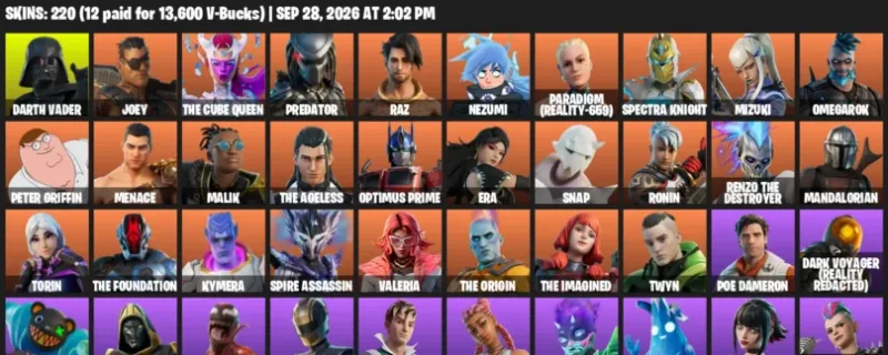 Fortnite account inventory for Darth Vader - Joey - 120 Outfits