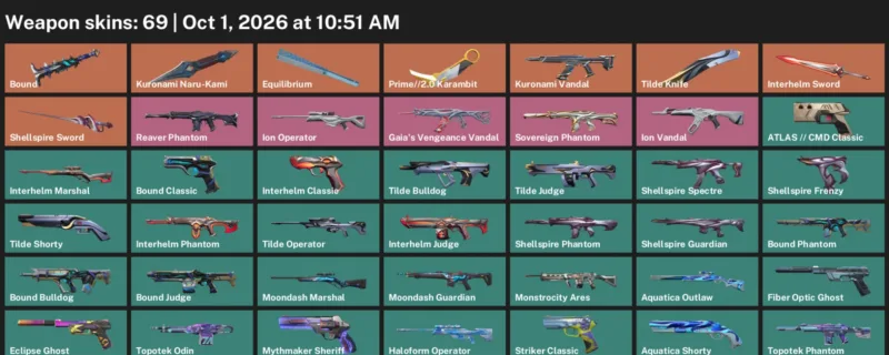 Valorant account inventory for LVL 210 · 2.0 Karambit & Tilde Knife