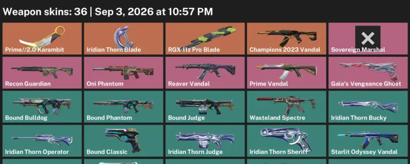 Valorant account inventory for LVL 91 · Champions 2023 Vandal & RGX 11z Pro Blade