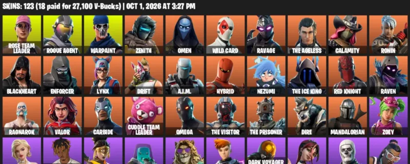 Fortnite account inventory for Rose Team Leader - Rogue Agent - 120 Outfits