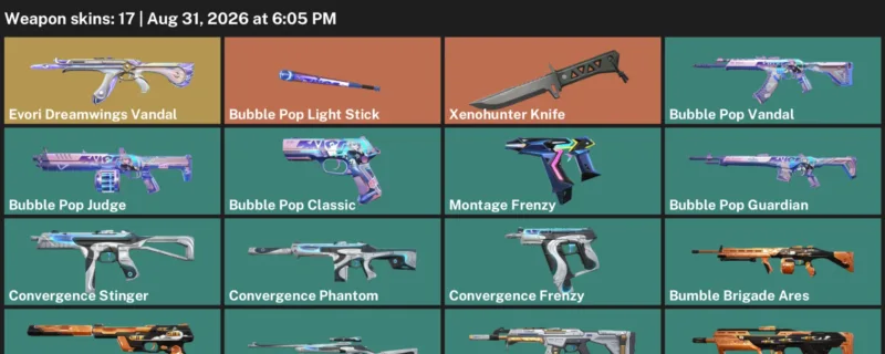 Valorant account inventory for LVL 88 · Xenohunter Knife & Bubble Pop Vandal