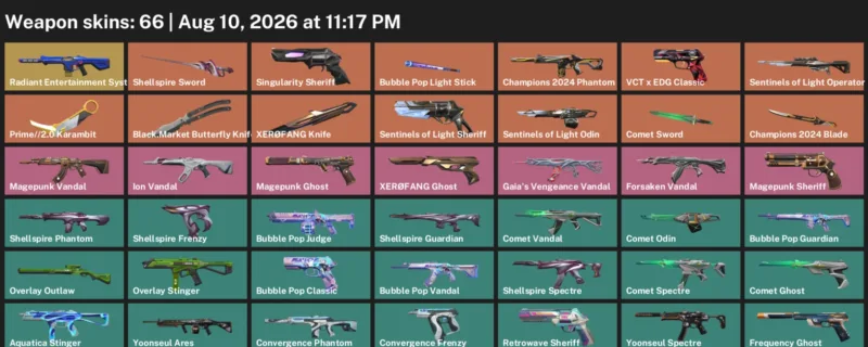Valorant account inventory for LVL 86 · Champions 2024 Blade & 2.0 Karambit