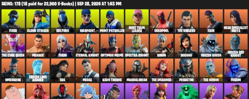 Fortnite account inventory for Fixer - Cloud Striker - 120 Outfits