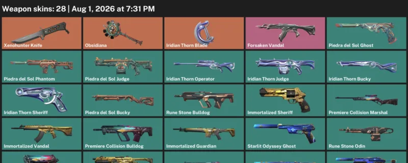 Valorant account inventory for LVL 108 · Iridian Thorn Blade & Xenohunter Knife & Forsaken Vandal