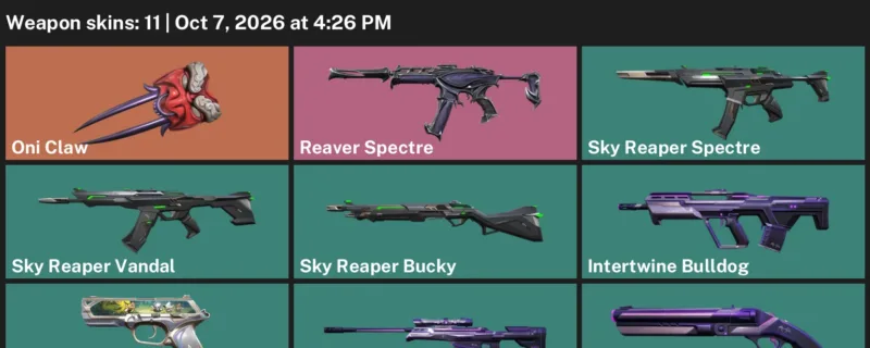 Valorant account inventory for LVL 21 · Reaver Spectre & Oni Claw