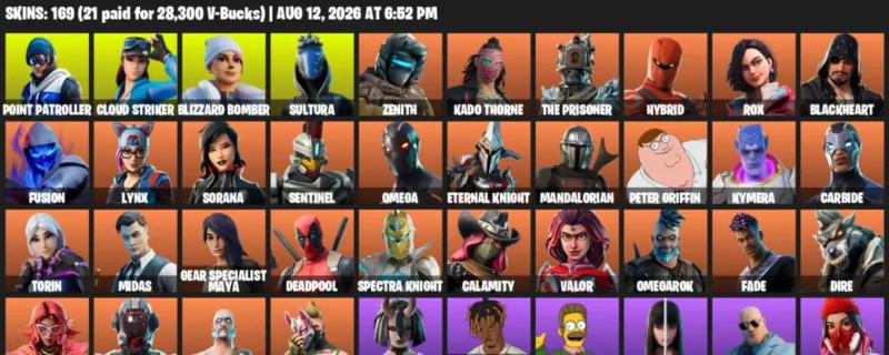 Fortnite account inventory for LVL 2322 - Point Patroller - Cloud Striker - 169 Outfits