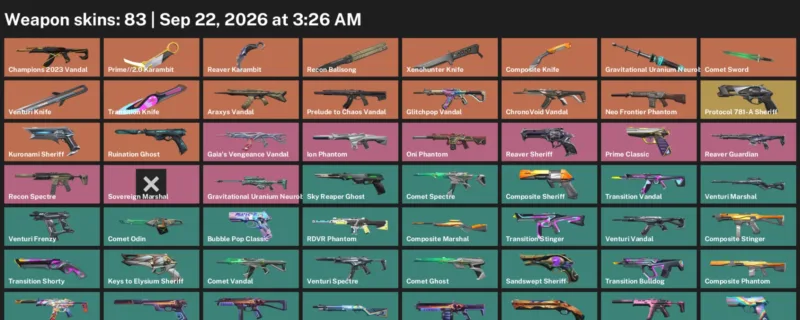 Valorant account inventory for LVL 267 · Reaver Karambit & Xenohunter Knife