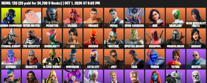 Fortnite account inventory for Carbon Commando - Peter Griffin - 120 Outfits