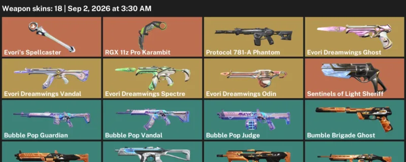 Valorant account inventory for LVL 27 · RGX 11z Pro Karambit & Bubble Pop Vandal