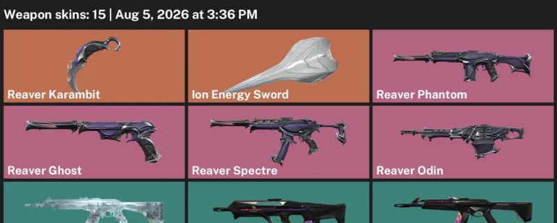 Valorant account inventory for LVL 57 · Ion Energy Sword & Reaver Karambit & Tac Vandal
