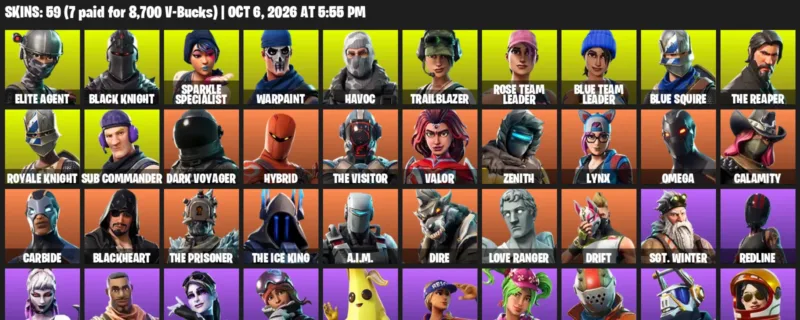Fortnite account inventory for Elite Agent - Black Knight - 59 Outfits