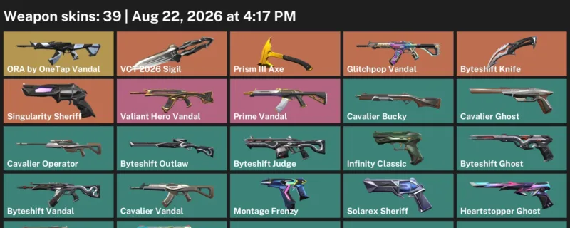 Valorant account inventory for LVL 206 · Byteshift Knife & Byteshift Vandal