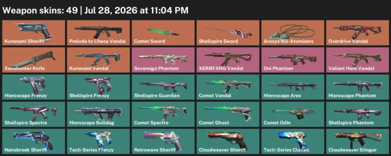Valorant Accounts listing: LVL 125 · Comet Sword & Shellspire Sword · 49 Skins - Gold 1, 49 skins