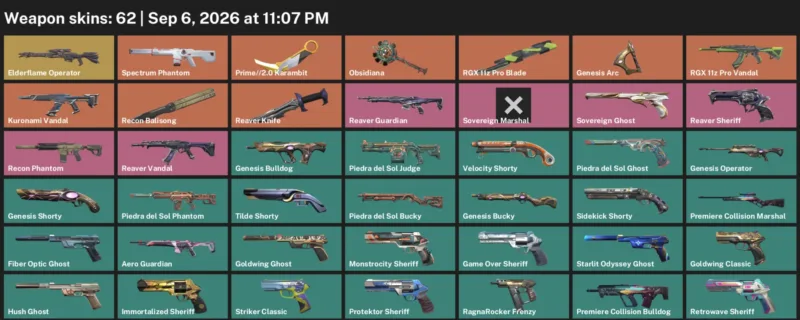 Valorant account inventory for LVL 292 · 2.0 Karambit & Reaver Knife & RGX 11z Pro Blade