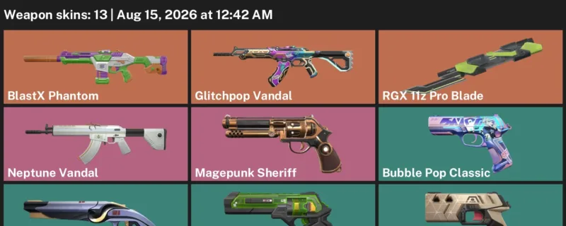 Valorant account inventory for LVL 196 · RGX 11z Pro Blade & Glitchpop Vandal