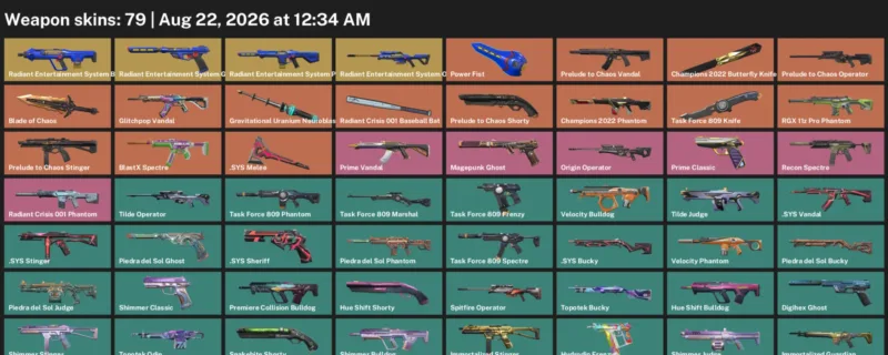 Valorant account inventory for LVL 126 · Champions 2022 Butterfly Knife & Blade of Chaos