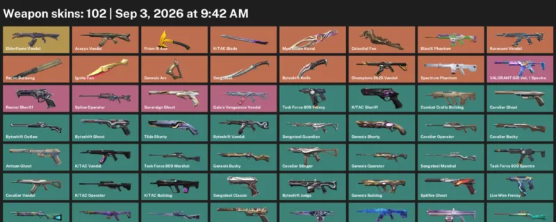 Valorant account inventory for LVL 303 · Ignite Fan & Byteshift Knife & Celestial Fan