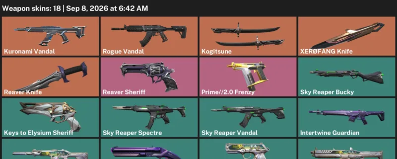 Valorant account inventory for LVL 54 · Reaver Knife & XerØFang Knife & 18 Skins Reaver Knife