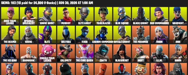 Fortnite account inventory for LVL 1095 - Rose Team Leader - Sparkle Specialist - 103 Outfits