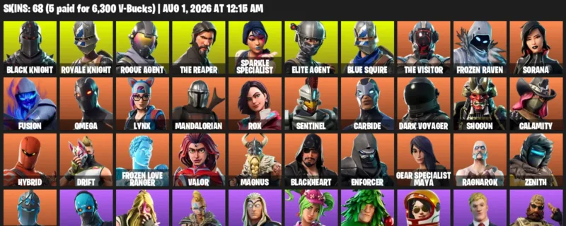 Fortnite account inventory for LVL 842 - Black Knight - Royale Knight - 68 Outfits