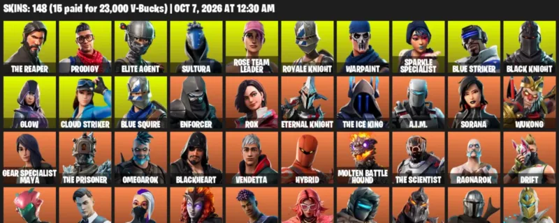 Fortnite account inventory for The Reaper - Prodigy - 120 Outfits