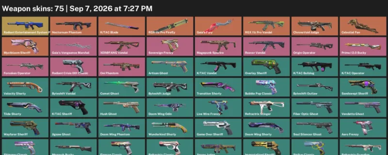 Valorant account inventory for LVL 657 · Tac Blade & Celestial Fan & K