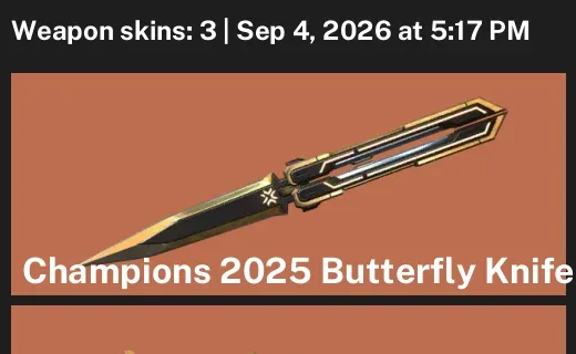 Valorant account inventory for LVL 9 · Champions 2025 Butterfly Knife & Champions 2025 Vandal
